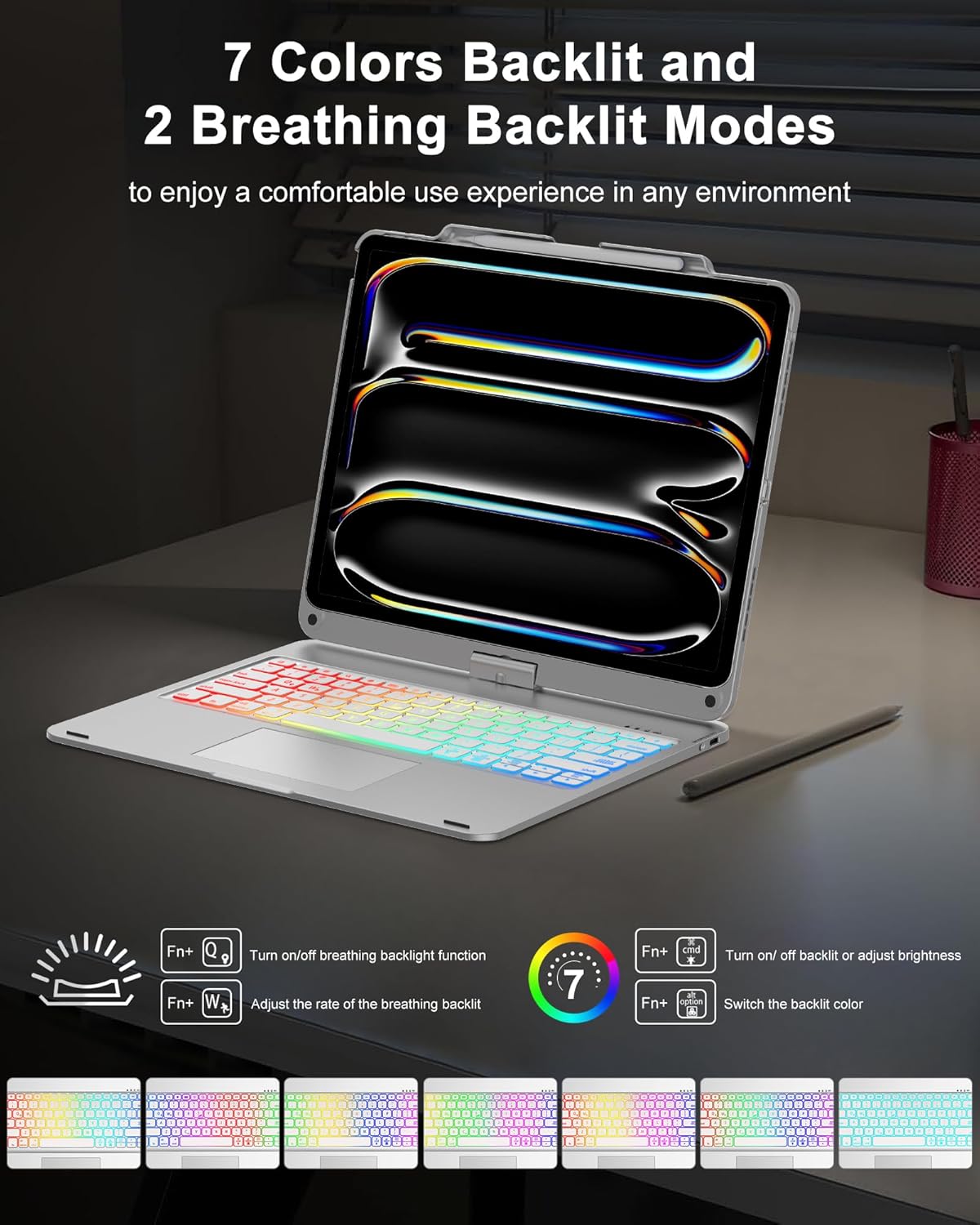 Keyboard Case for iPad Pro 13 inch M5/M4 & iPad Air 13 M4/M3/M2 & iPad Pro 12.9 (6th/5th/4th/3rd Gen) Case with Keyboard,360° Rotating Cover with Pencil Holder,7 RGB Backlit Modes,Multi-touch Trackpad