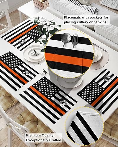 Miniatura 8 de Fall Thanksgiving Pumpkin Table Placemats for Dining Table Set of 6,Cotton Linen Cloth Kitchen Place Mats with Pocket,Burlap SquareRectangle Table