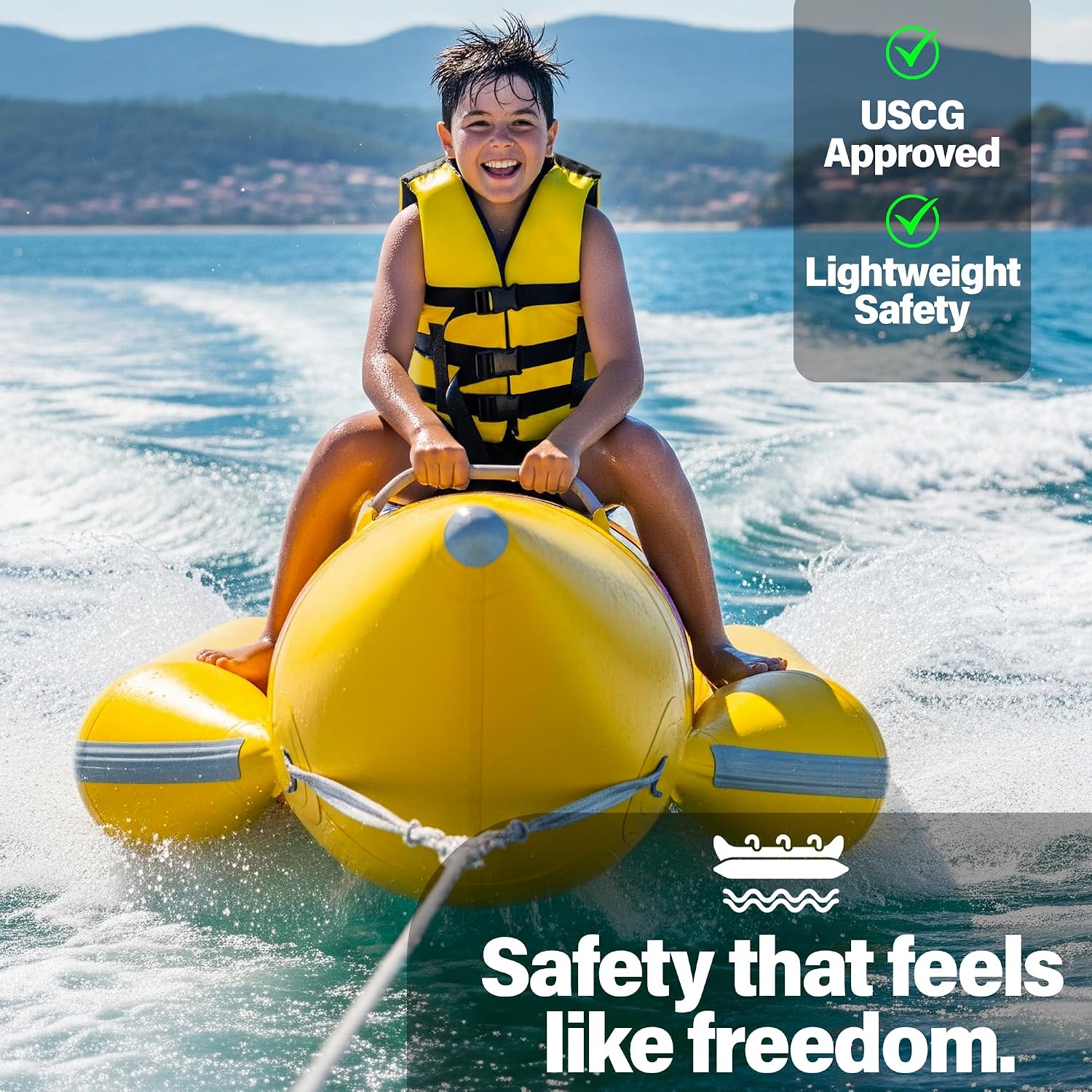 MW Watersports Youth Neoprene Nylon, USCG Approved Life Jacket for Kids, Great for Boating, Fishing, Tubing, & Other Water Sports. (Yellow/Black, 50-90 lbs)
