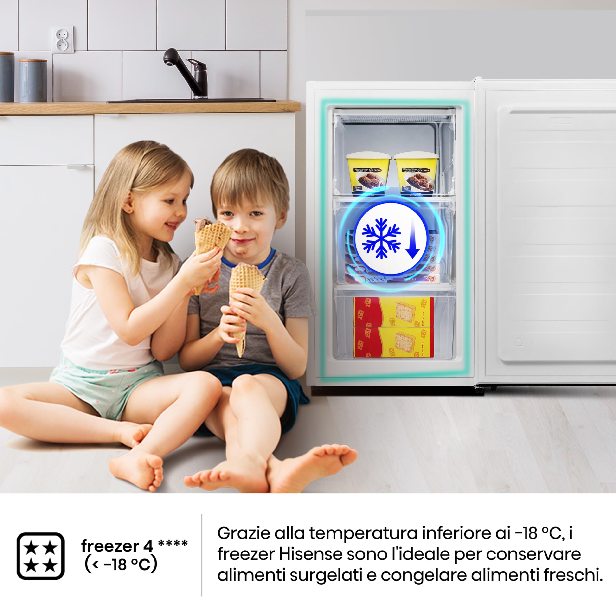 Hisense MUZ4859E, Congelatore Verticale, Bianco, 61L