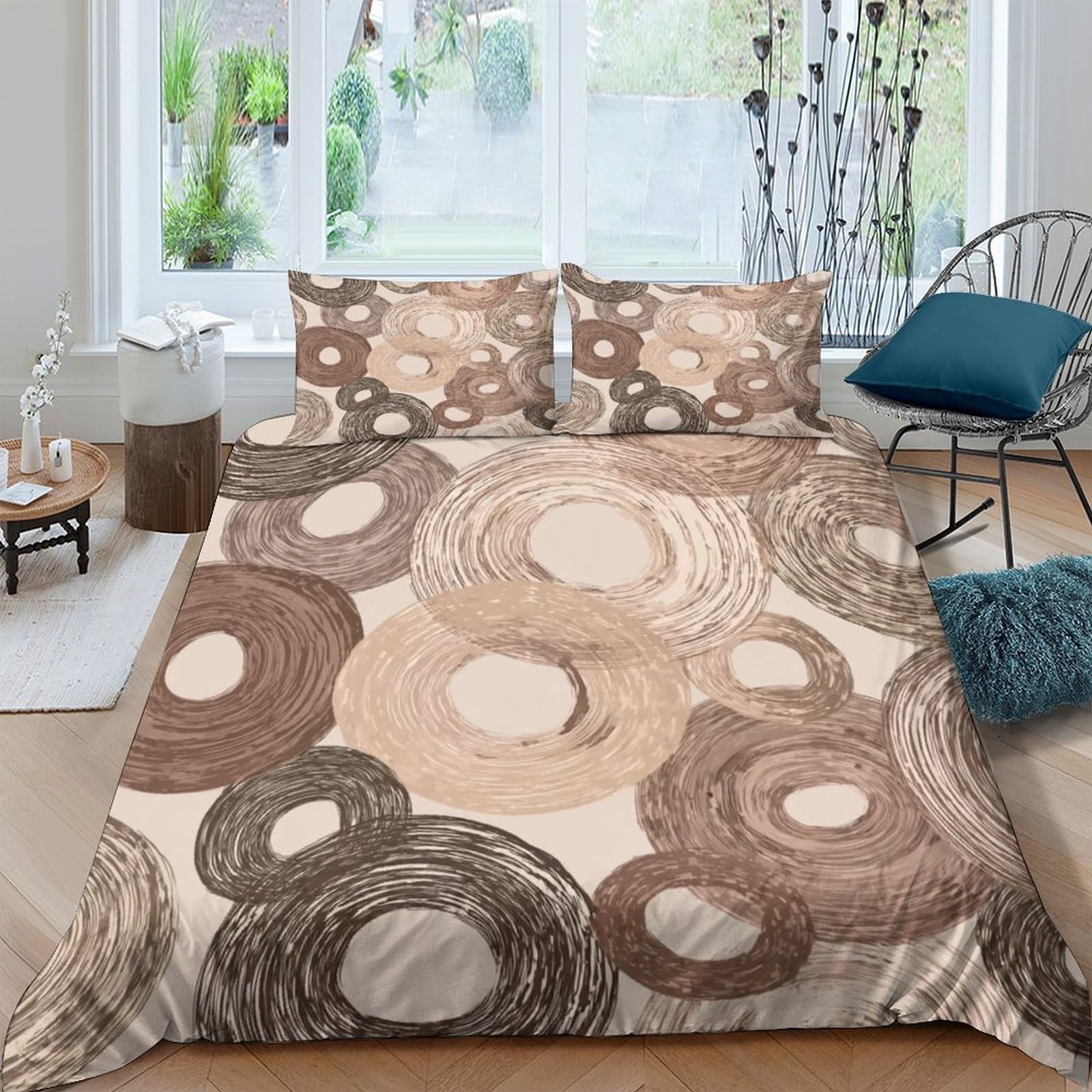 Ctjqhvkz Style-7 3D Printed Retro Brown Circles Fitted Sheet Microfiber Soft Geometric Swirl Bed Cover For Bedroom Dorm Mattress Protection Decor Single（135X200cm）