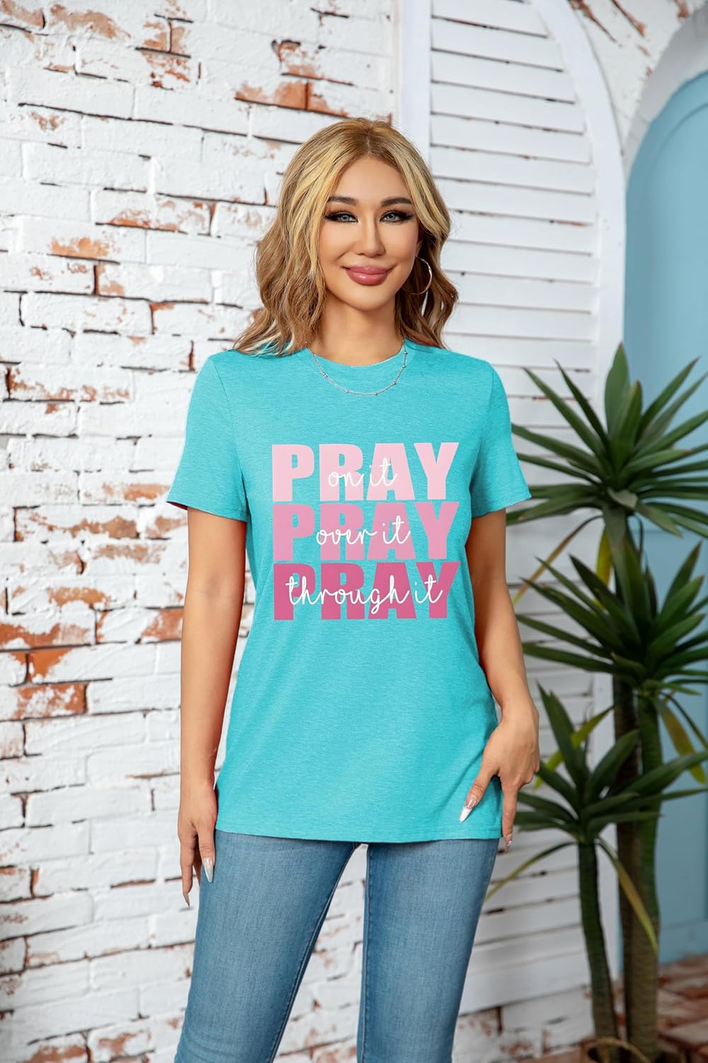 Pray Christian Shirts for Women Short Sleeve Graphic Tees Cute T Shirts - Image 2