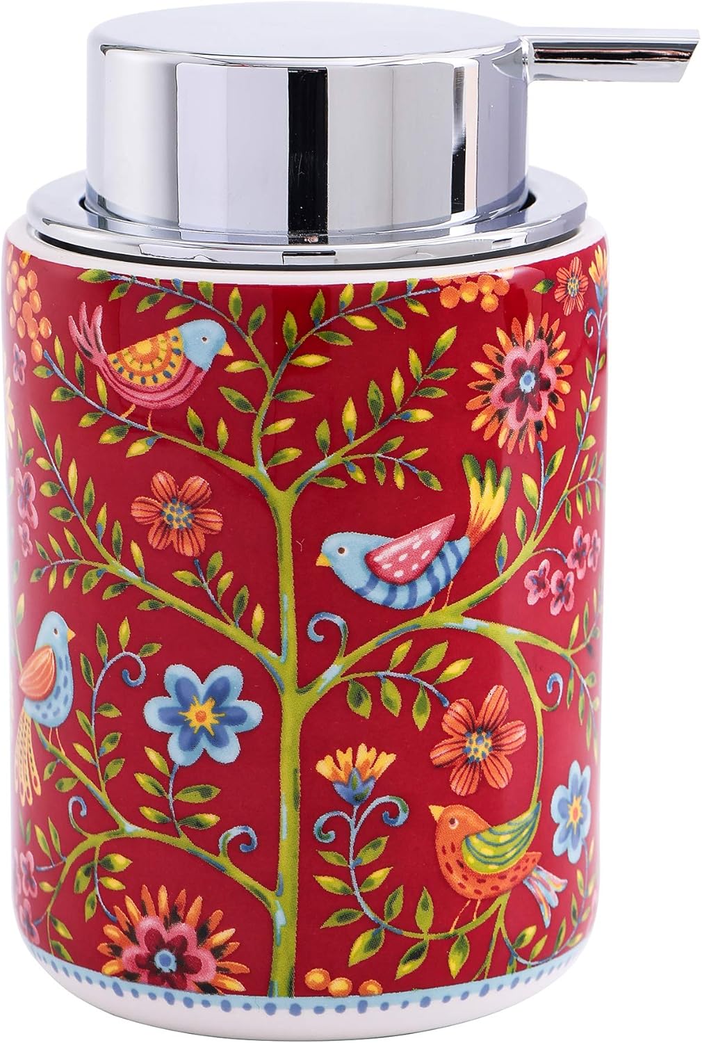 Bico Red Spring Bird – Dispensador de jabón de cerámica de 12 onzas con bomba extraíble, ideal para cocina, baño, loción y aceite esencial