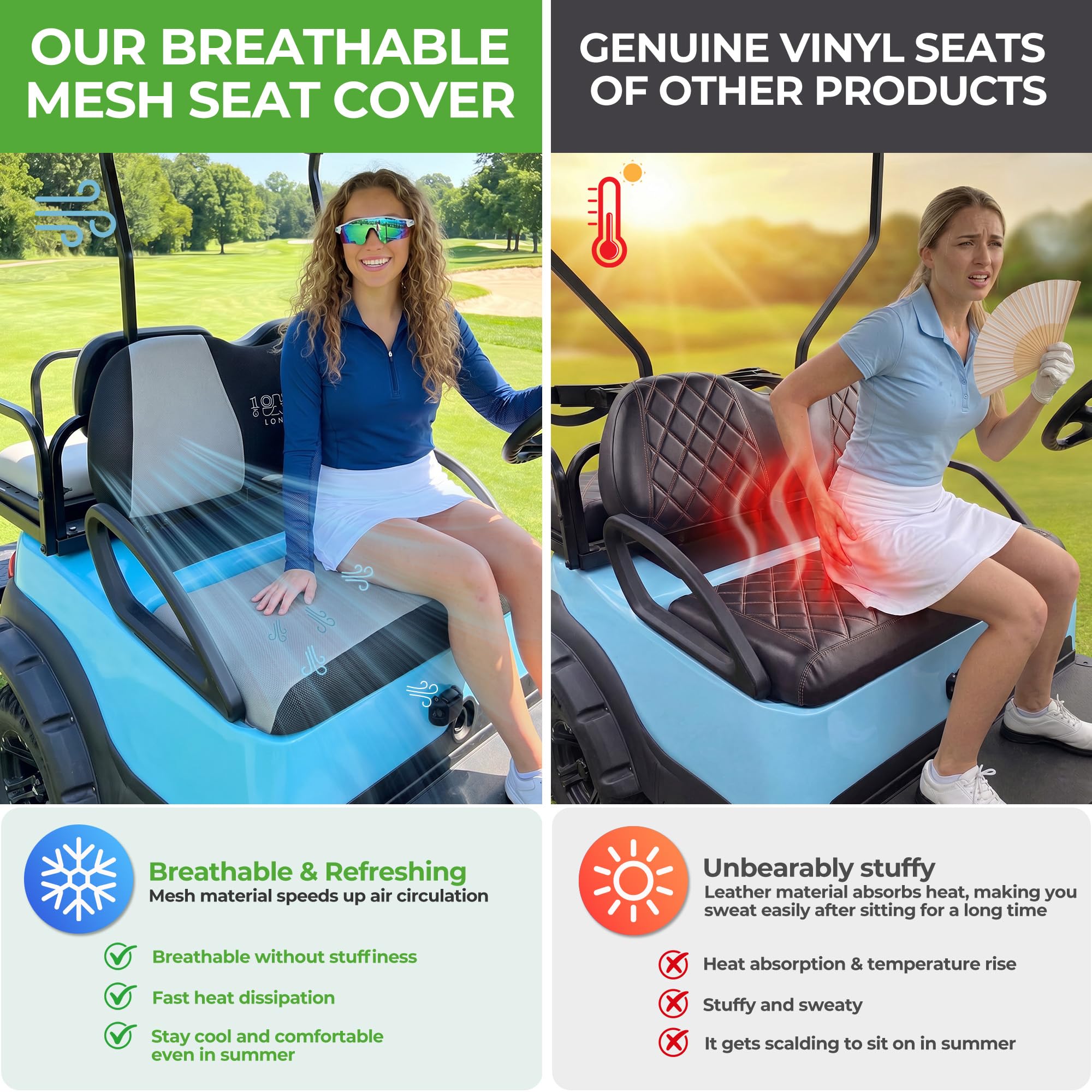 10L0L Housses de siège universelles pour voiturette de golf - Matériau durable et respirant - S'adapte comme un gant pour voiture de club précédente et Yamaha, facile à installer