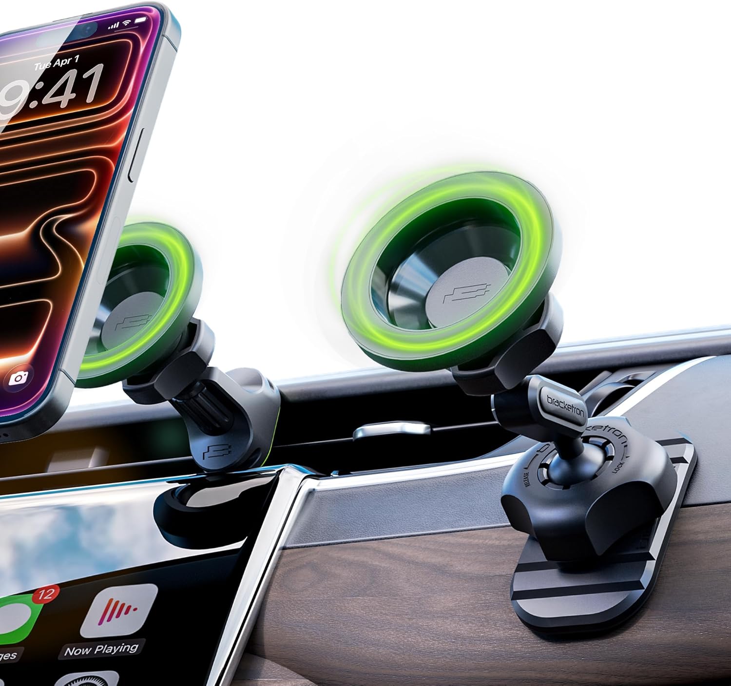 Bracketron MagAlign Pro MagSafe Car Mount Vent & Dash – Magnetic Phone Holder for Car Vent, Air Vent Phone Mount with 360° Rotation, One-Handed Operation for All Phones
