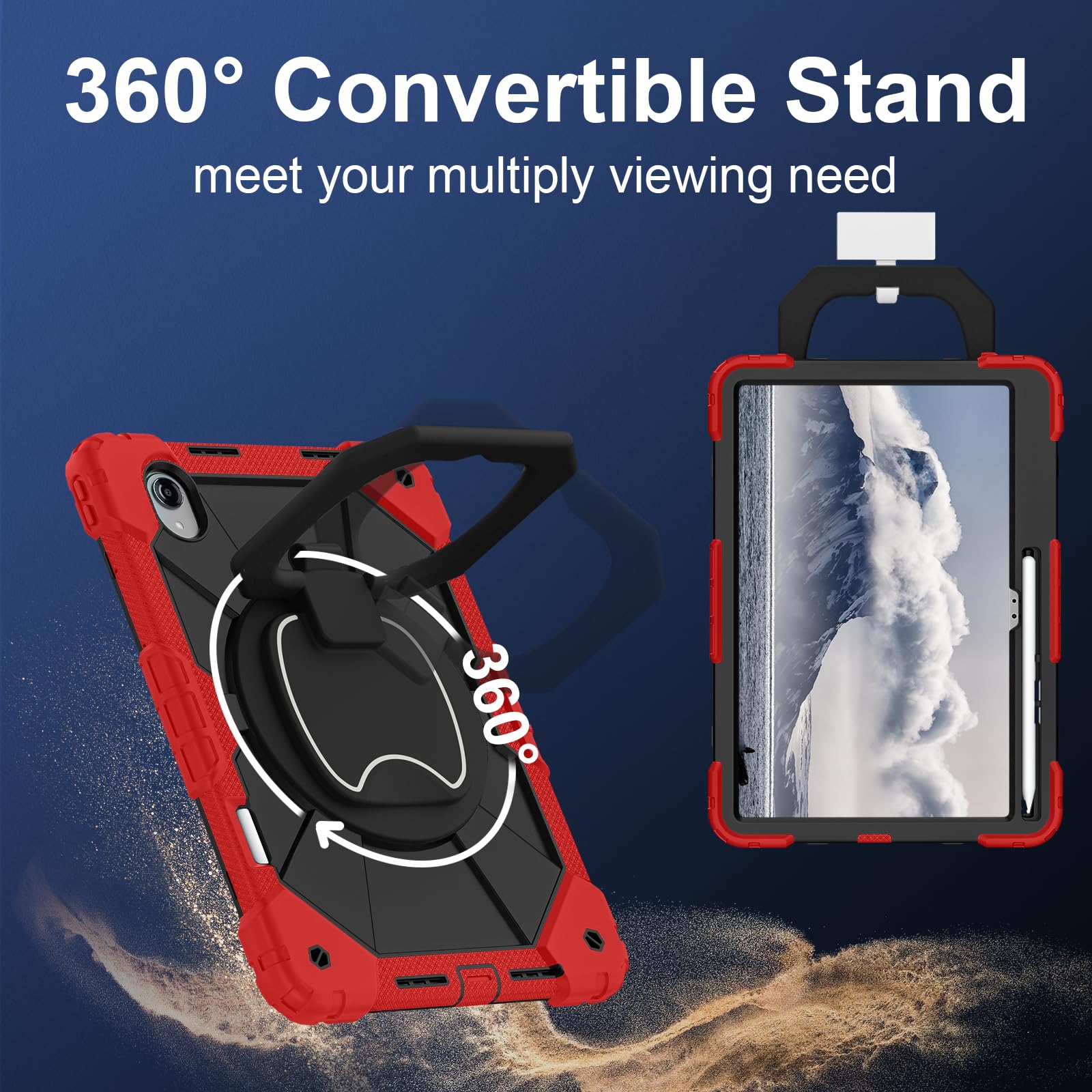 Custodia per tablet compatibile con Lenovo Idea Tab Pro GT 13", resistente agli urti, con manico a W, staffa di supporto+tracolla robusta custodia protettiva. Rosso+Nero