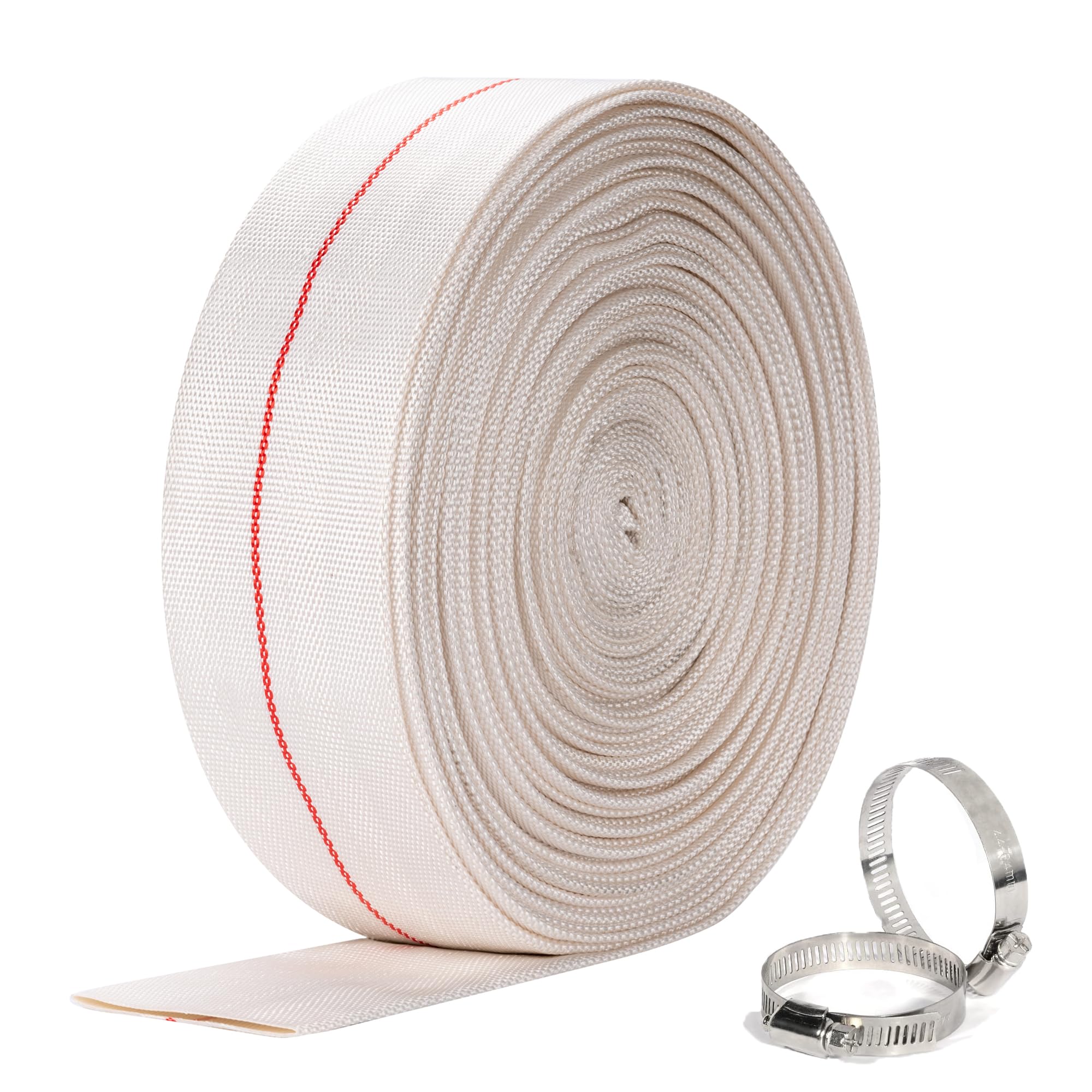 Manguera de retrolavado de 1-1/2 pulgadas de diámetro interior x 100 pies, manguera de descarga de piscina, manguera de agua de PVC resistente con 2 abrazaderas, tubo de drenaje de bomba plana