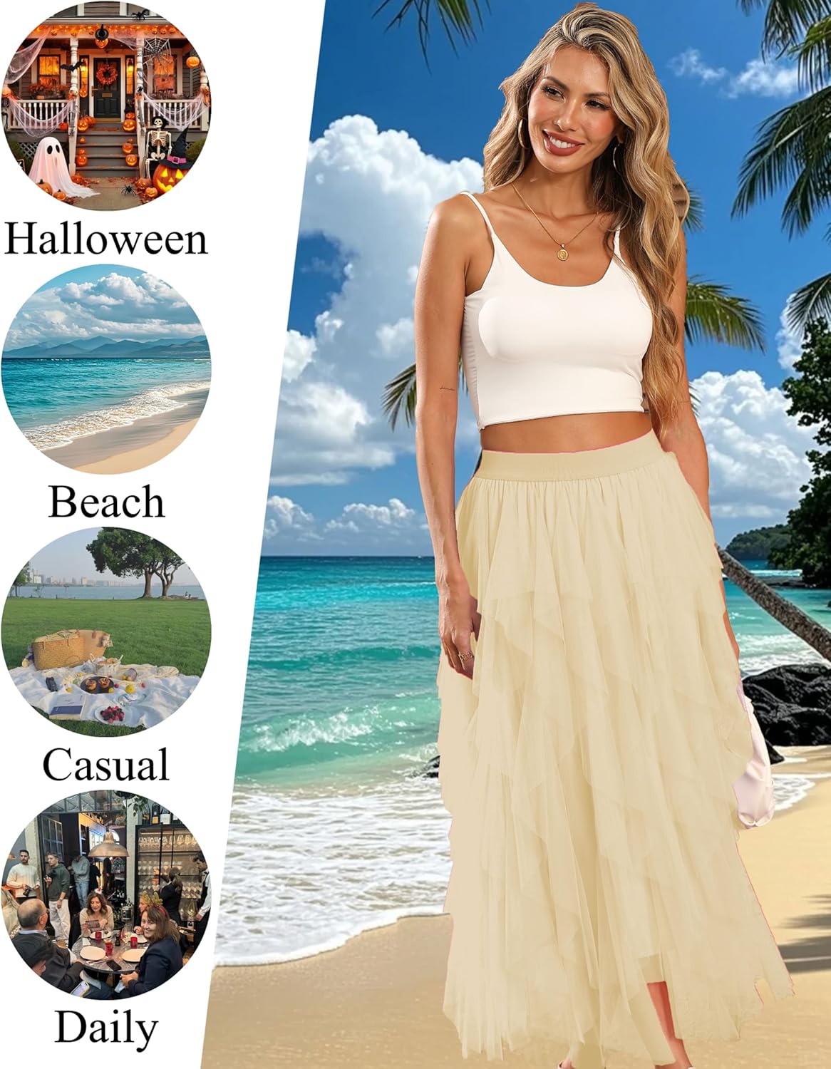 Tulle Skirts for Women A Line Fairy Tiered Skirt Midi Length High Elastic Waist Long Skirt - Image 6