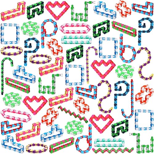 Vista 8 de Sotiff 60 piezas de juguetes para ansiedad con pistas locas y coloridas serpientes, regalos para niños y adultos, para autismo, terapia de alivio