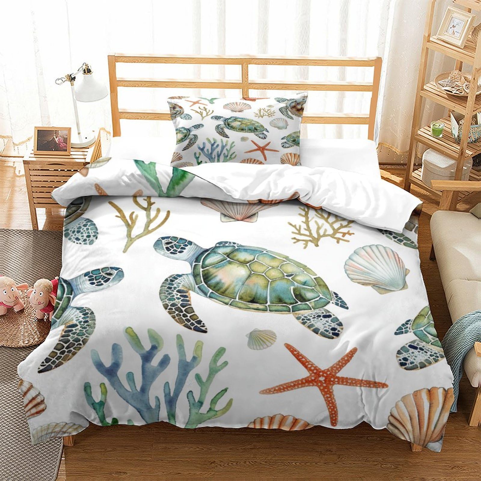 P1s9u7w5y Sea Turtle-7 Coastal 3D Printed Duvet Cover Set 3Pcs Microfiber Sea Turtle Ocean Bedding Set Single（135X200cm）