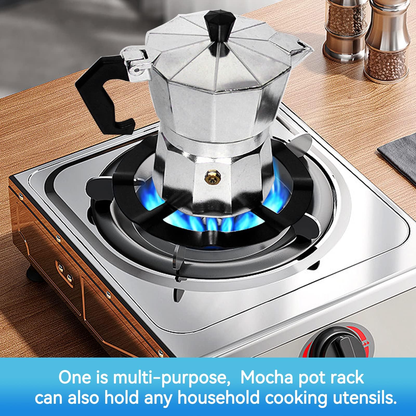 Beufee 2 Pack Black Moka Coffee Pot Shelf, Stainless Iron Wok Ring Pots and Pans Organizer, Round Stove Pot Holder Gas Range Support Rack, Kitchen