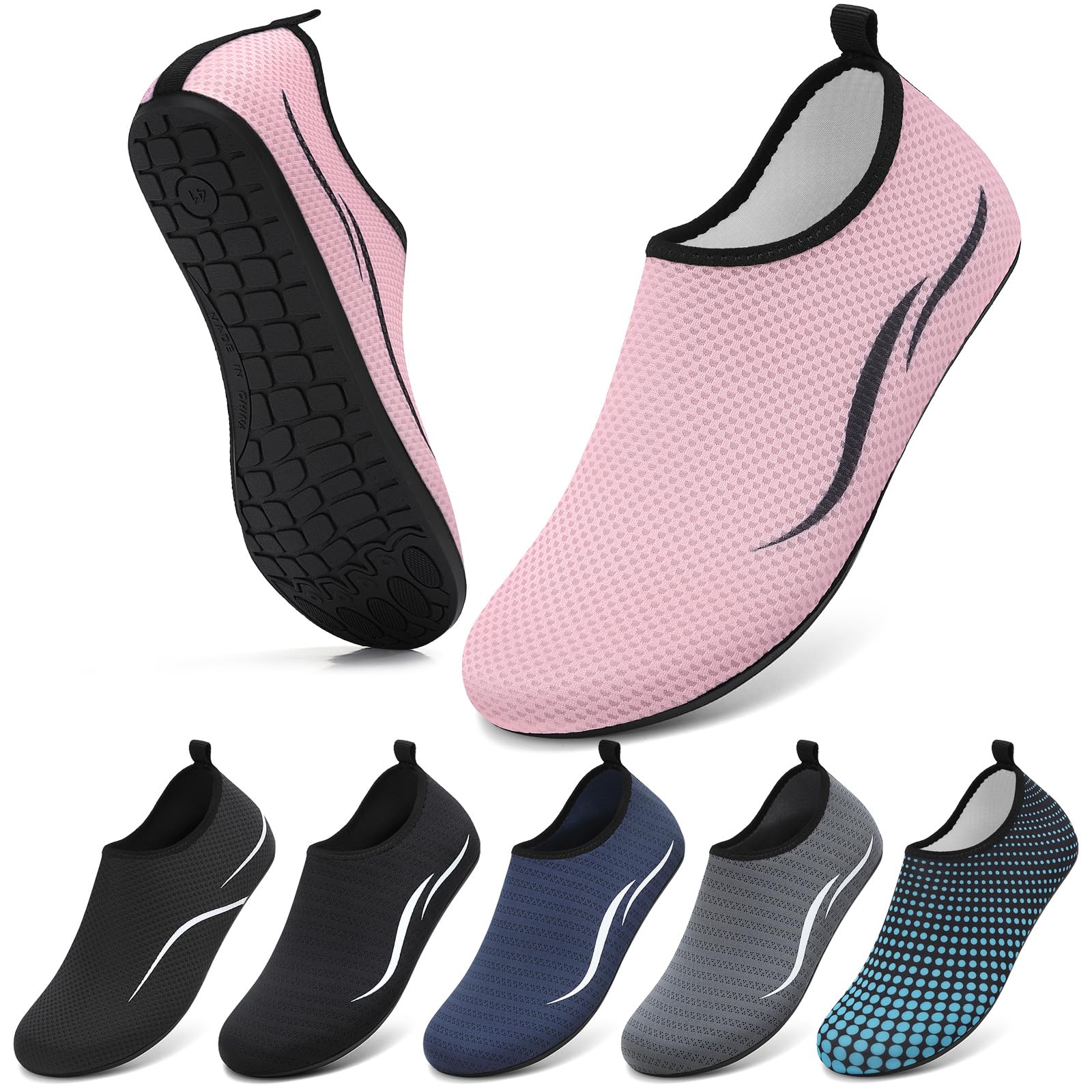 VOLHAL Wasserschuhe Herren Badeschuhe Damen Strandschuhe Schwimmschuhe Surfschuhe Aquaschuhe Breathable Schnelltrockend Schuhe Beach Pool Surfen Unisex(Doppelte Linien schwarz 34 EU)