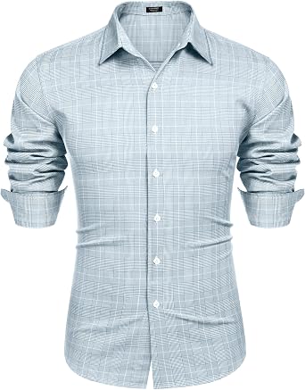 COOFANDY Men's Plaid Shirt Long Sleeve 