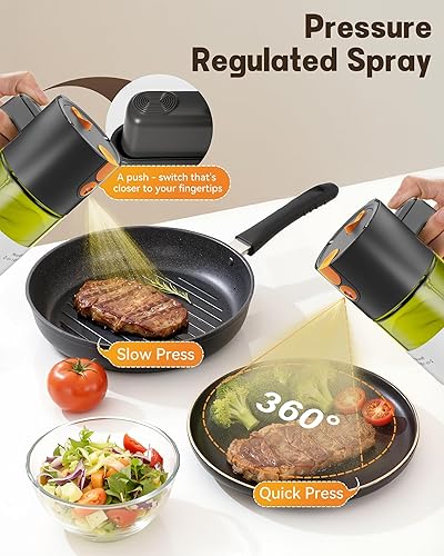 Miniatura 3 de Pulverizador de Aceite 2 en 1 Mejorado para Cocinar, Botella Dispensadora de Aceite de Oliva de Vidrio con Bloqueo de Luz de 17 oz para Cocina,