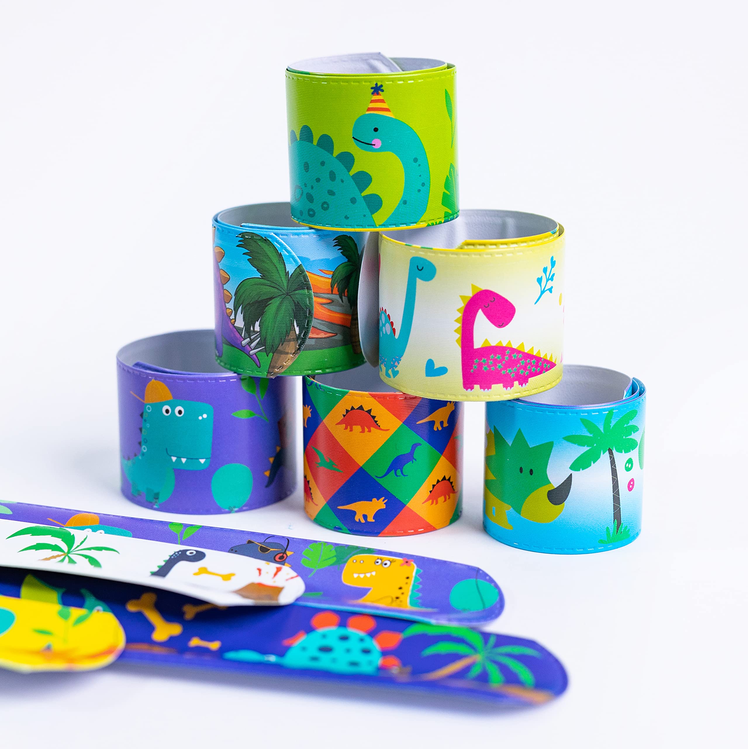 Toyseum 30 x Dinosaur Slap Bands for Dinosaur Party Bags Fillers, Ideal for Your Boys and Girls Themed Dinosaur Party Bags, Multi-Pack Snap Bands, Pack of 30 (10 Unique Designs)