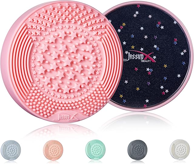 Jessup Makeup Brush Cleaner with Color Removal Silicone Sponge Deep Cleansing Pad Washing Tool Rubber Mat 2-IN-1 Wet & Dry Box