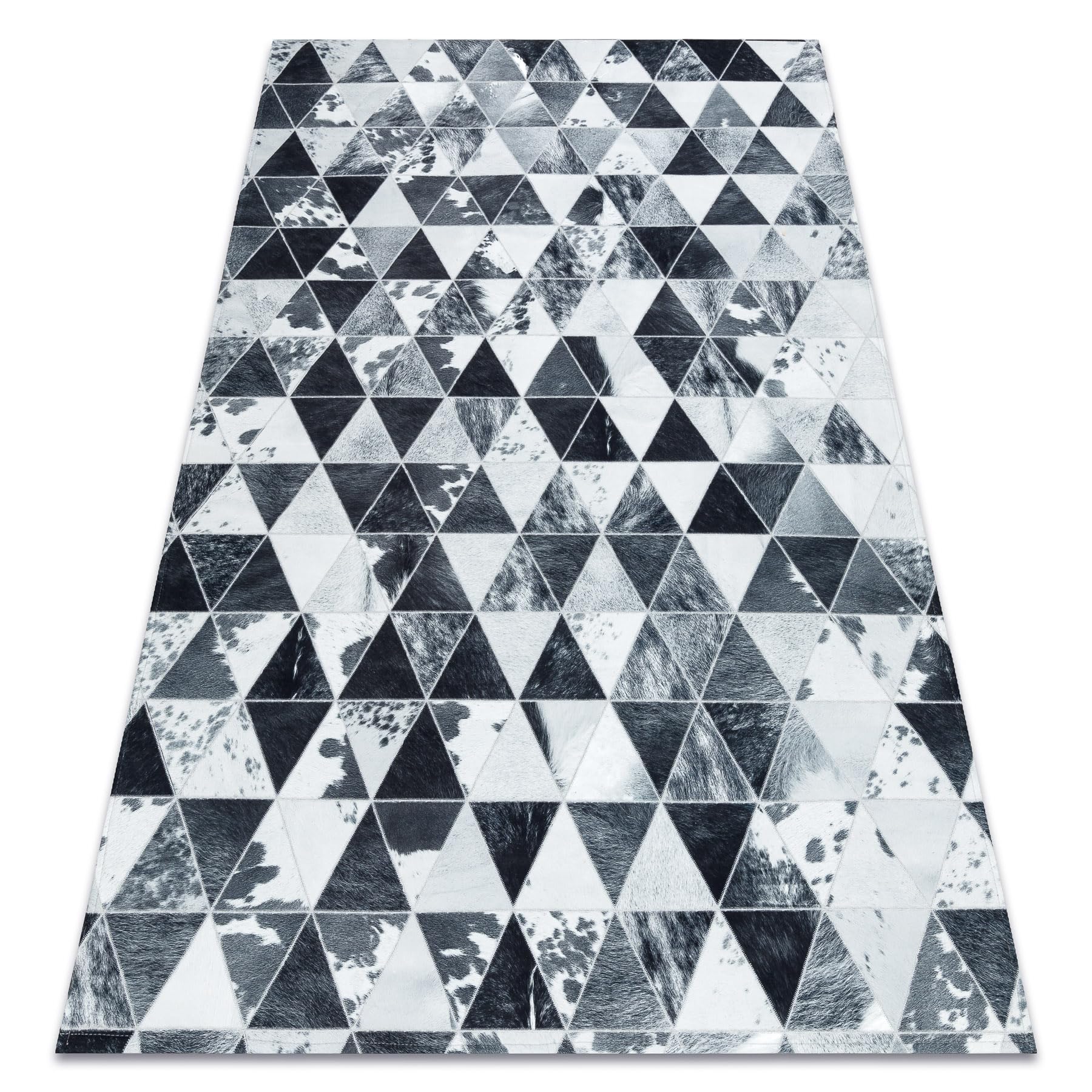 Tapis patchwork gris motif triangle 120x170 cm, grand tapis de sol design pour salon
