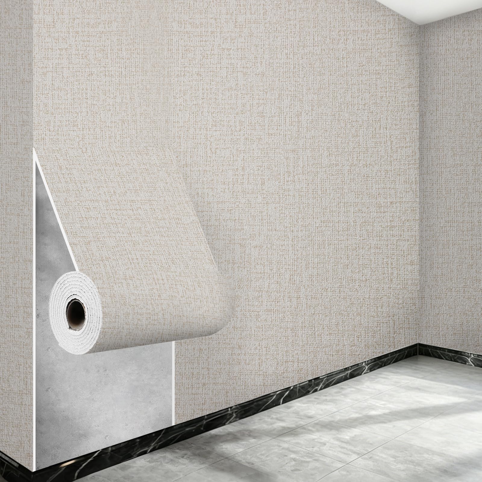 Anttyscar 9Roll Beige Thicken Self Adhesive Wallpaper 3D Thermal Insulating Peel and Stick Wallpaper Thermal Insulating Wall Panels Stick On Wall Covering Kitchen Removable Furniture Sticker