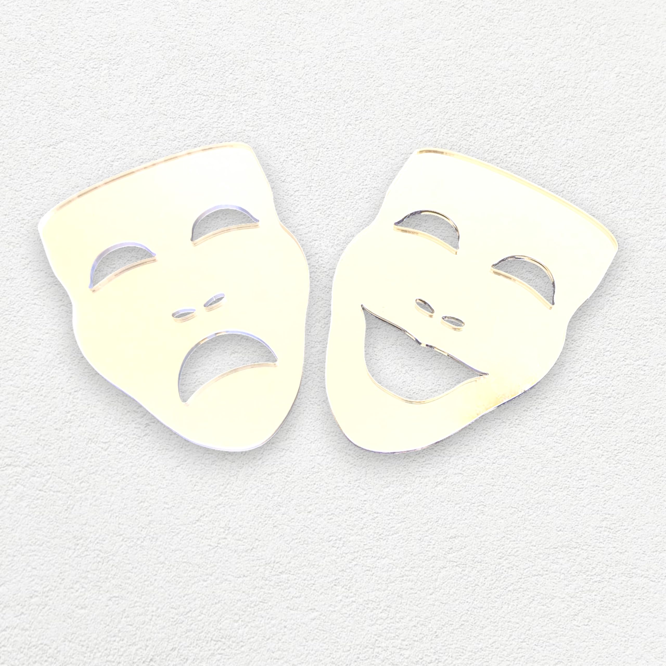 Super Cool Creations Pair of Comedy & Tragedy Theatre Janus Mask Mirrors 12cm x 9cm each
