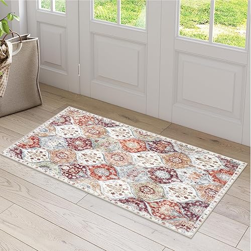 Miniatura 105 de Lahome - Alfombra marroquí antideslizante y lavable, pequeña alfombra oriental para dormitorio, cocina, entrada, baño, entrada, 61 x 91 cm, crema