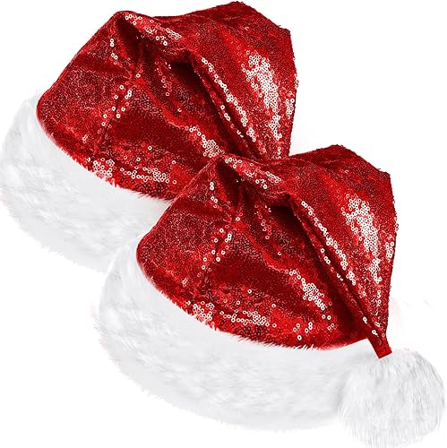SATINIOR 2 sombreros de Papá Noel, sombrero de Navidad de tela unisex, gorro de Navidad con forro cómodo y ala de felpa para adultos