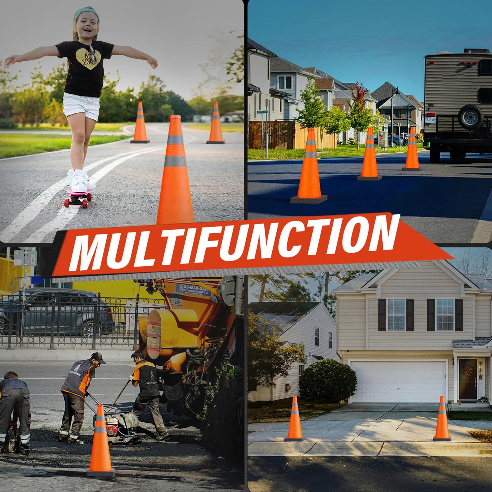 Cône de Signalisation Pliable Orange avec 2 Colliers Réfléchissants pour La Construction,Les Allées,Les Routes et Le Stationnement Cônes de Signalisation(Size:40x23x23cm,Color:8B)