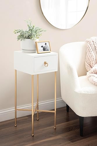 Miniatura 2 de Kate and Laurel Decklyn - Mesa decorativa de té glamorosa 12 x 12 x 30 blanco y dorado moderna mesa de bebidas para sala de estar con cajón para