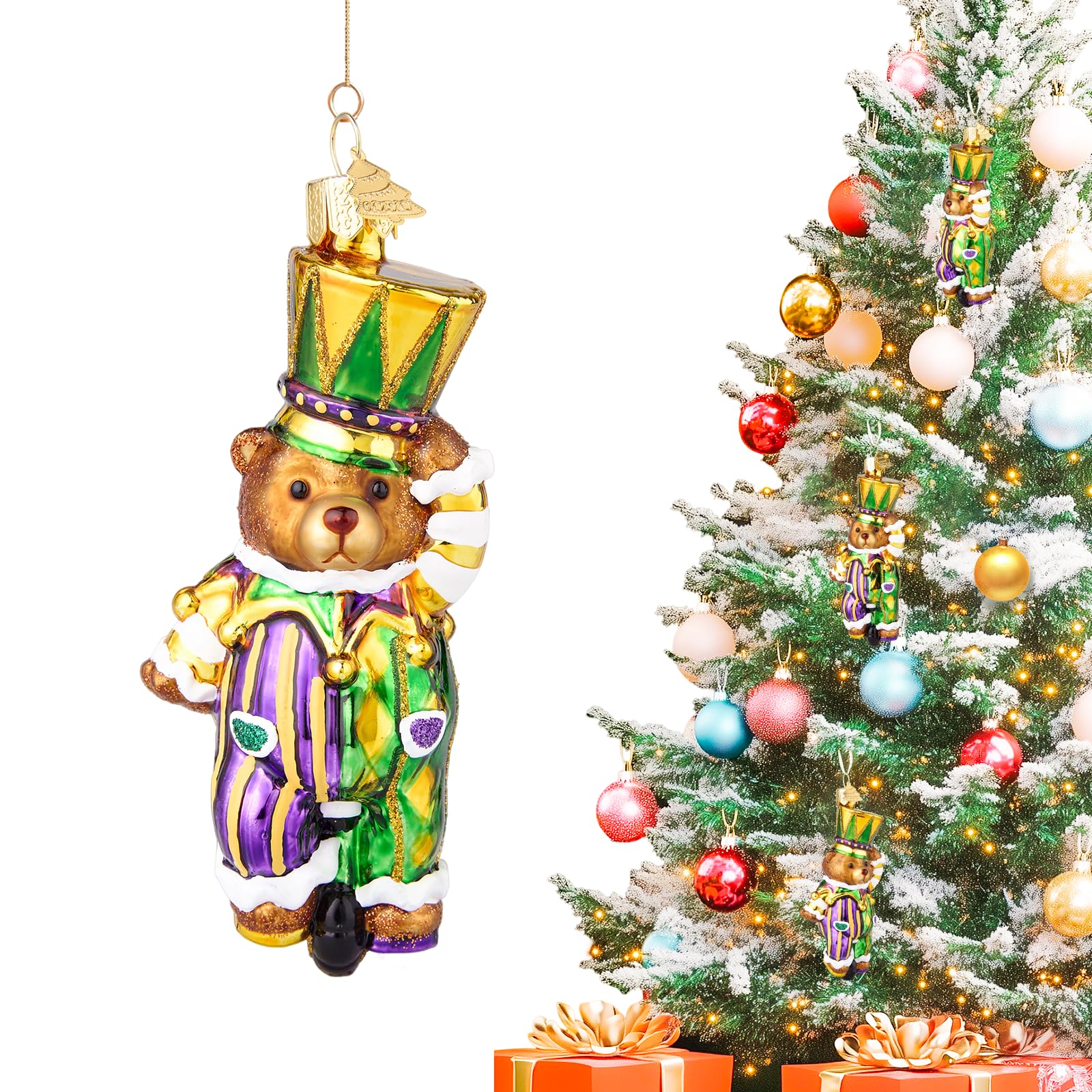Hzyc Brown Bear Christmas Tree Ornaments,Hand-Blown Glass Ornaments for Tree,Brown Bear Performance Collection Hanging Glass Baubles,Christmas Decorations for Animal Lovers Holiday Party Home Gift