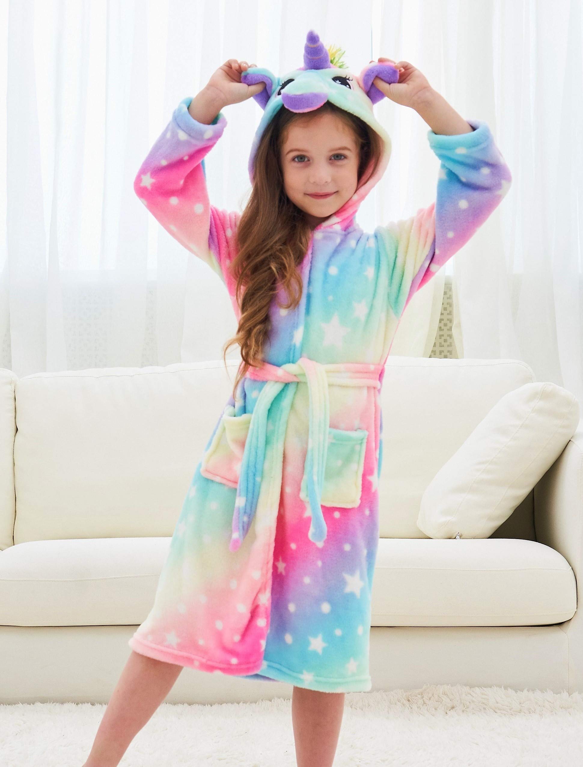 Albornoz de Unicornio Suave con Capucha para Niñas con Pantuflas de Unicornio - Regalos para Niñas
