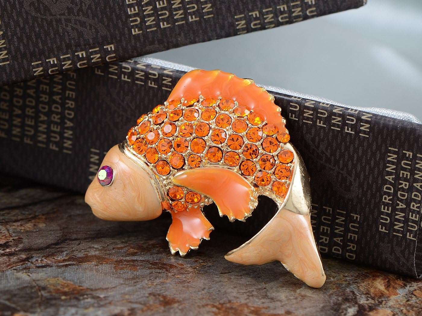 Alilang Japanese Koi Fish Carp Golden Tone Enamel Crystal Rhinestone Ocean Animal Lapel Pin Brooch - Image 2