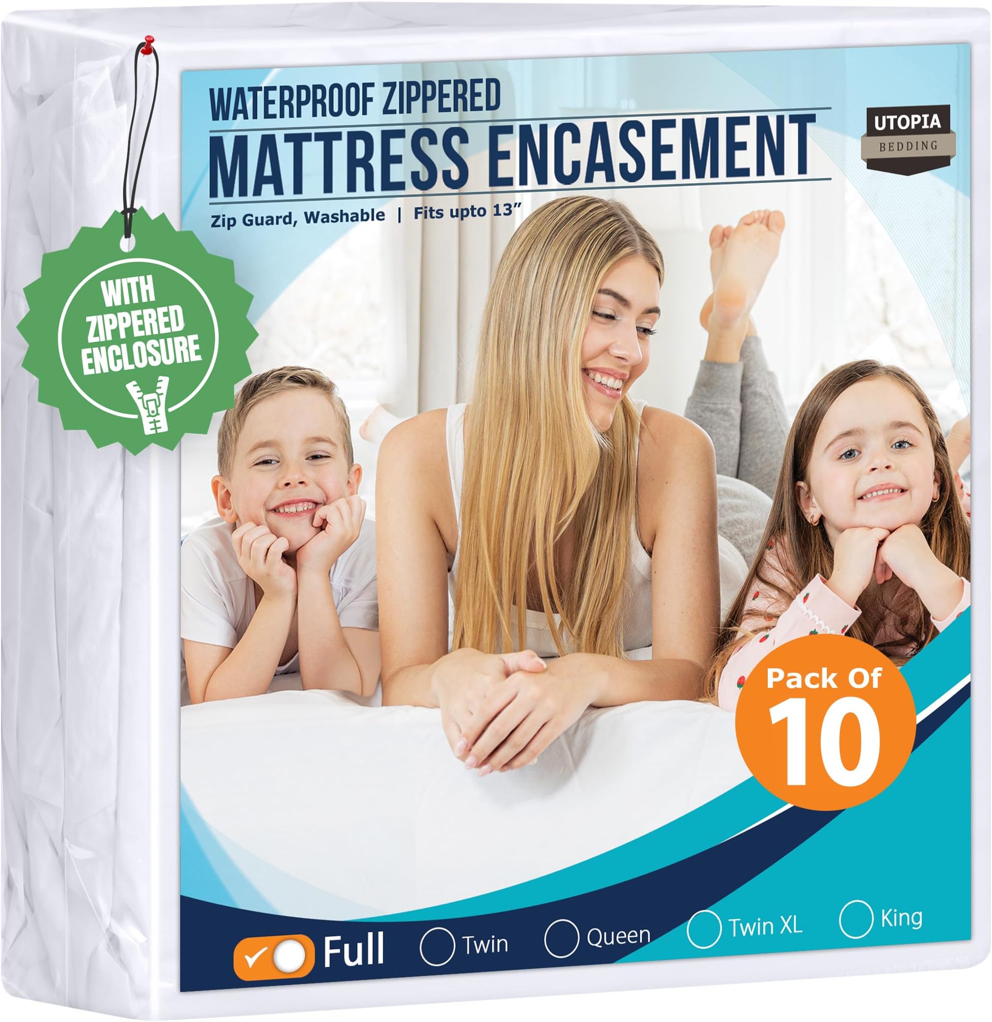 Utopia Bedding Mattress Protector Zippered Full Size (Pack of 10), 100% Waterproof Bed Bug and Dust Mite Proof Mattress Encasement, Absorbent 6 Sided Mattress Cover