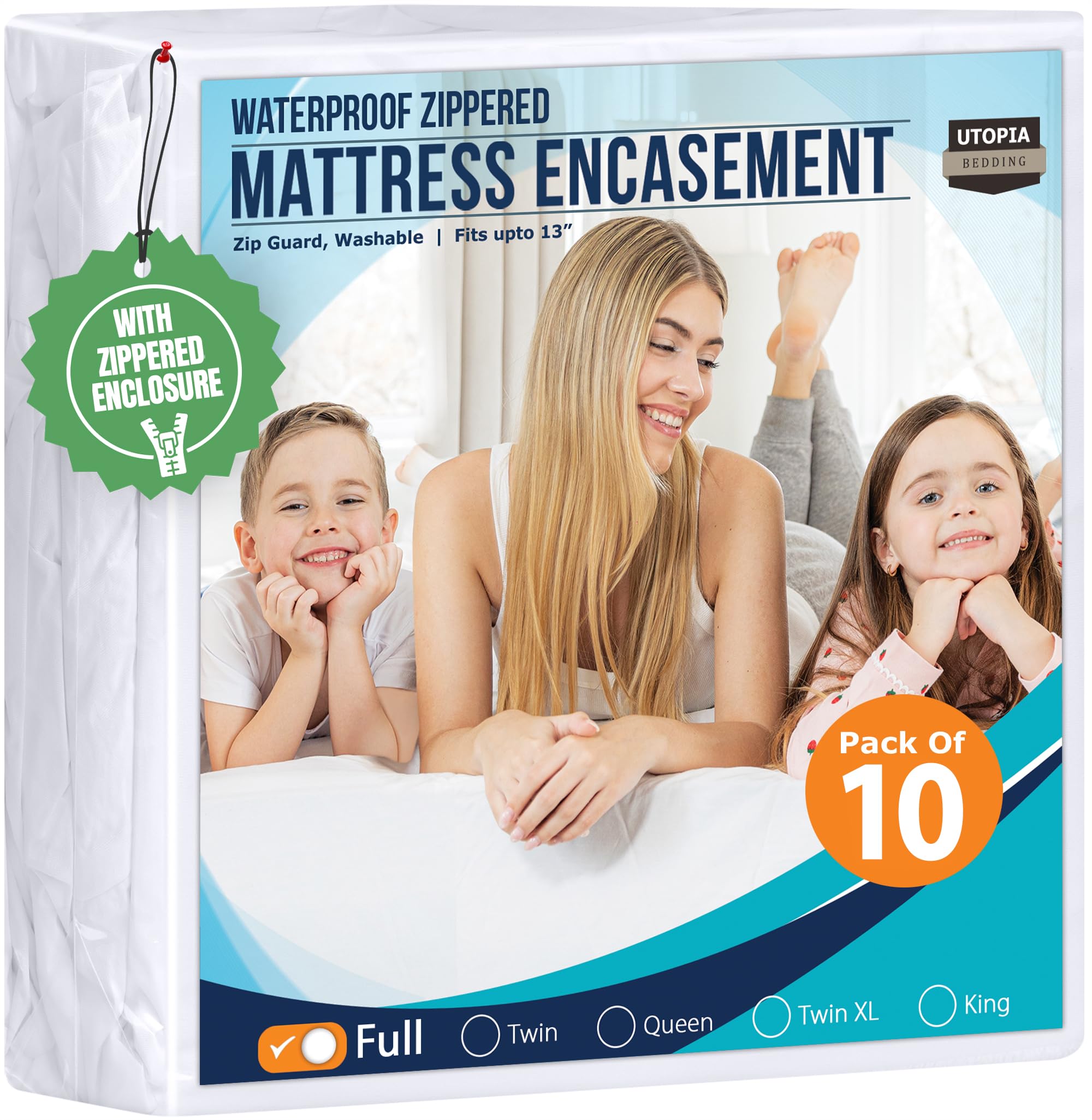Utopia Bedding Waterproof Mattress Protector Full Size (Pack of 10), Zippered Mattress Encasement Bed Bug and Dust Mite Proof, Absorbent Six-Sided Mattress Cover