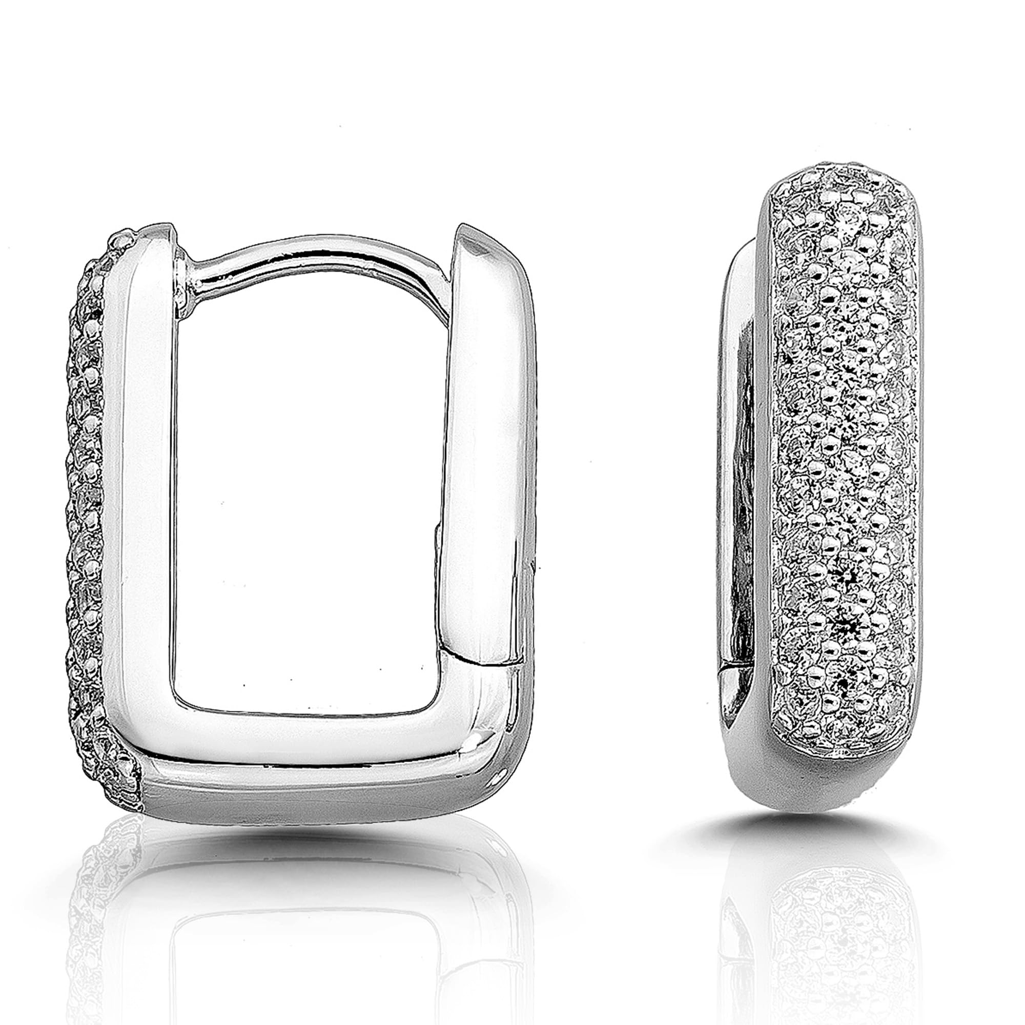 CASSINI Rechteckige Ohrringe 925 Sterling Silber – Creolen Silber 925 Klein mit Zirkonia Steinen, Ohrringe Allergiefrei aus 925 Sterling Silber & Vergoldet, Nickelfreier Schmuck für Damen