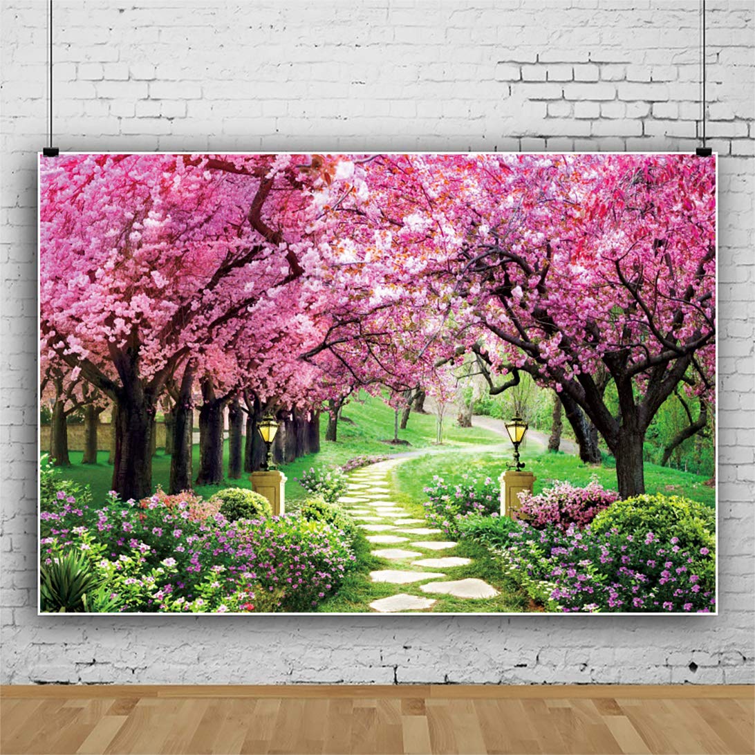 YongFoto Sfondo Fotografico In Vinile 2,2x1,5m – Fiori Rosa E Foglie Verdi Per Festa E Studio