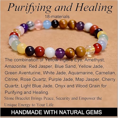 Vista 619 de MASSIVE BEADS Pulsera elástica de yoga hecha a mano con piedra natural, cristal curativo, energía, regalos para adultos unisex de 0.157 in, 0.236