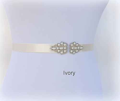 Miniatura 9 de Black Elastic Silver Jeweled Pearl Dress Belt, Sizes XS to 3XL