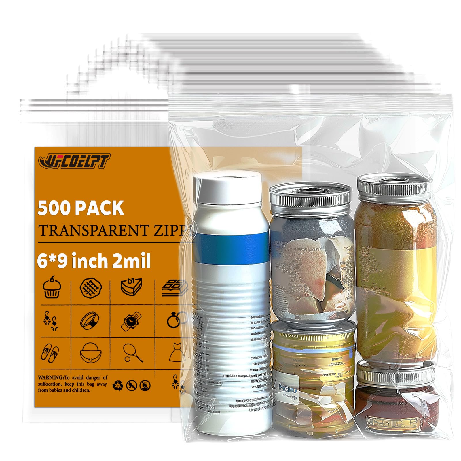 6x9 Clear Resealable Zip Bags, 500 Count, 2 Mil