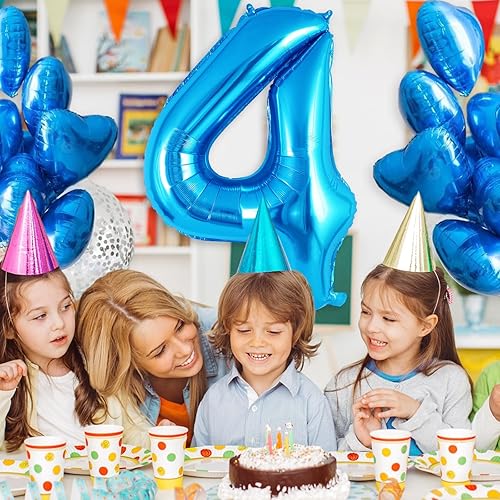 Miniatura 4 de Globo azul del número 4 de 40 pulgadas, globos grandes de aluminio con número de helio, globos gigantes gigantes de Mylar número 4 para decoración
