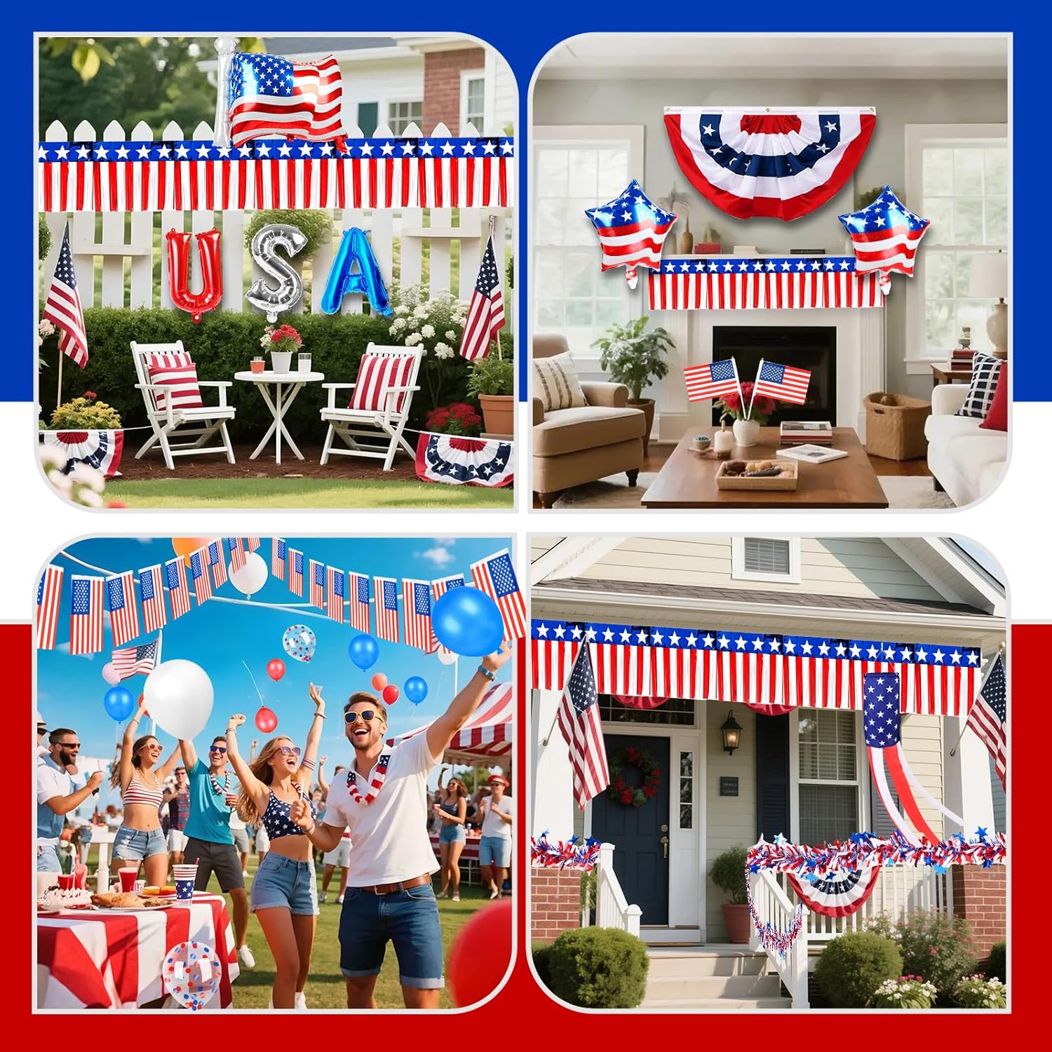 Tryly 4th of July Golf Cart Decorations Kit, Patriotic Parade Golf Cart Decor - Foil Fringe Garland, Pleated Fan Flag, Flag Windsock,Tinsel Garland, for Independence Day Memorial Day (Dependence)
