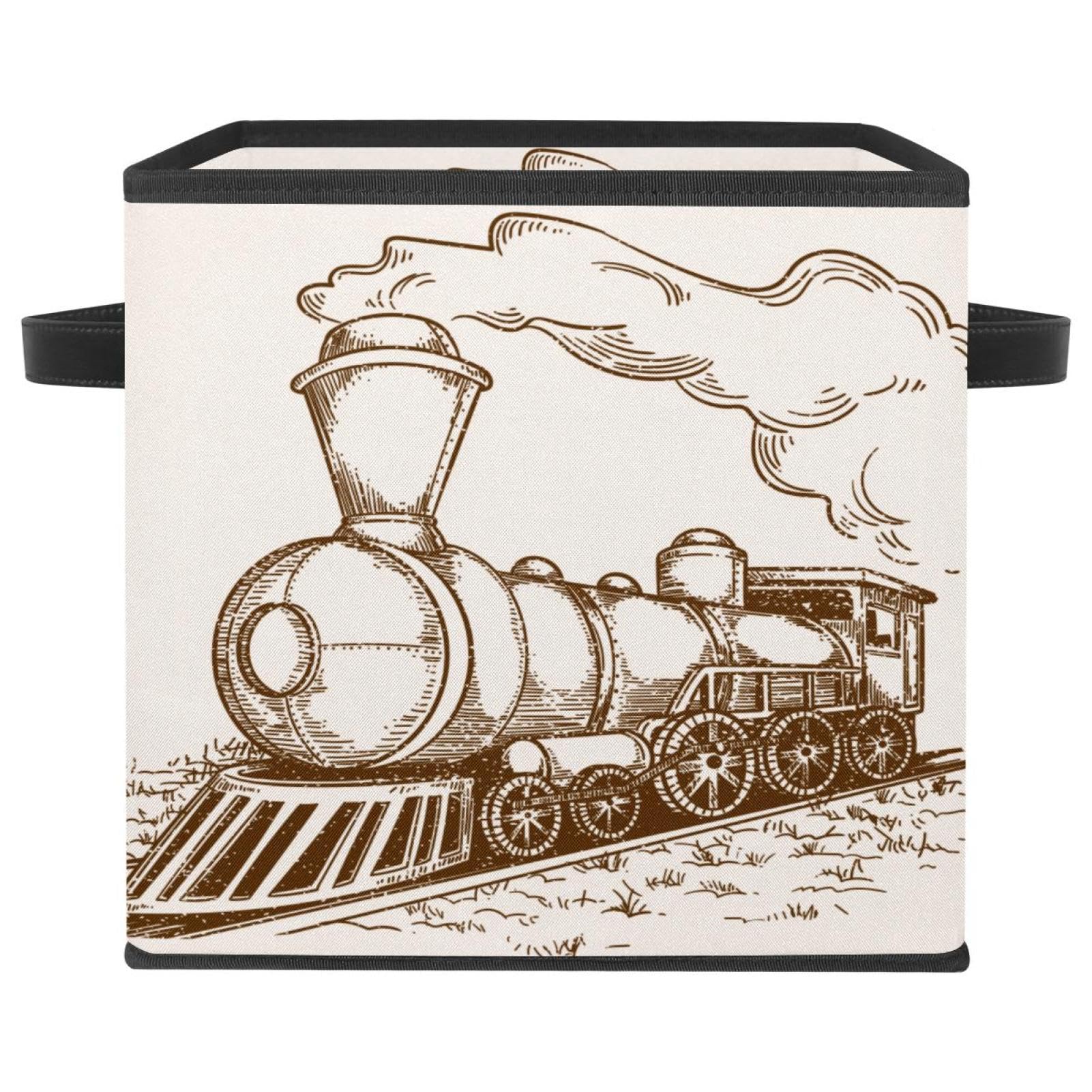 Panier de rangement en tissu train rétro pour ranger les jouets de la chambre