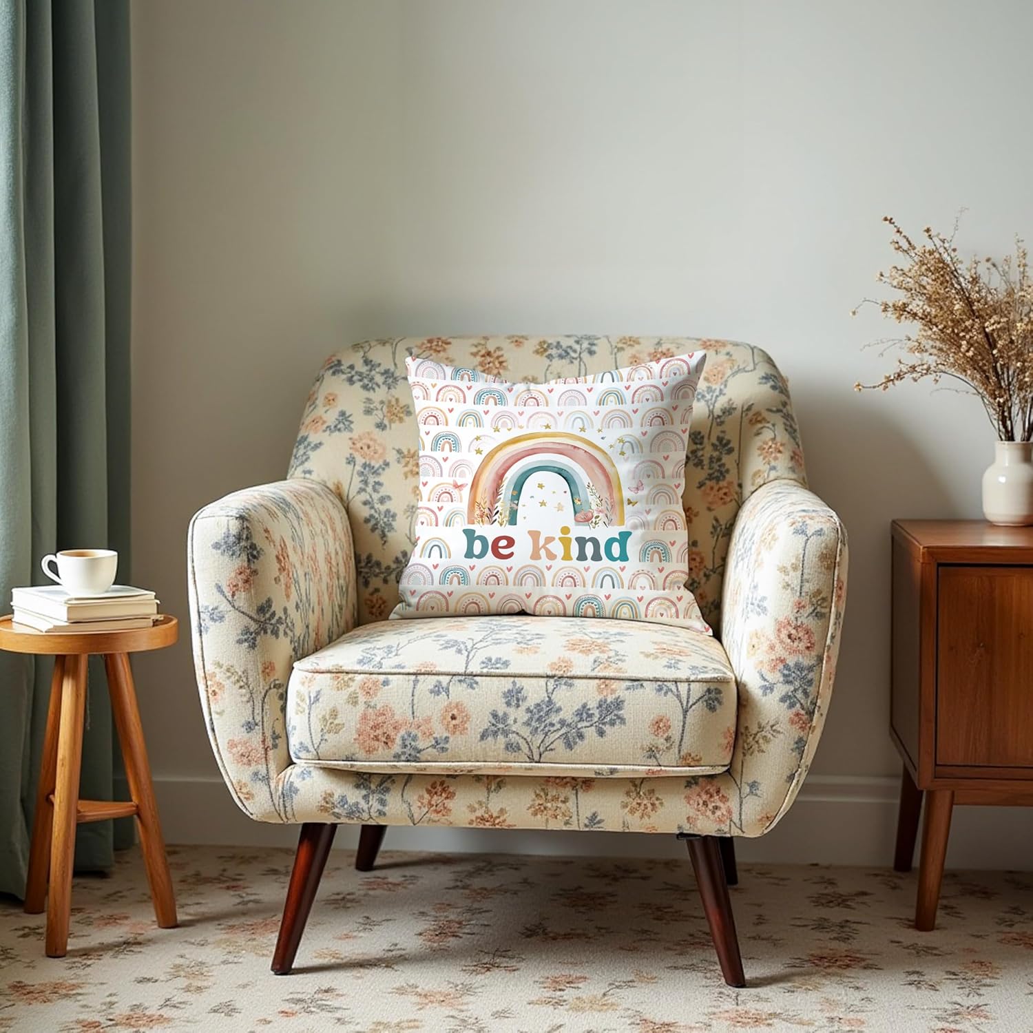 Boho Rainbow Kids Pillow Covers 18x18, Positive Affirmation Gifts, Be Kind Inspirational Motivational Decorative Pillow Covers for Kids Room Nursery Playroom Classroom - Image 2