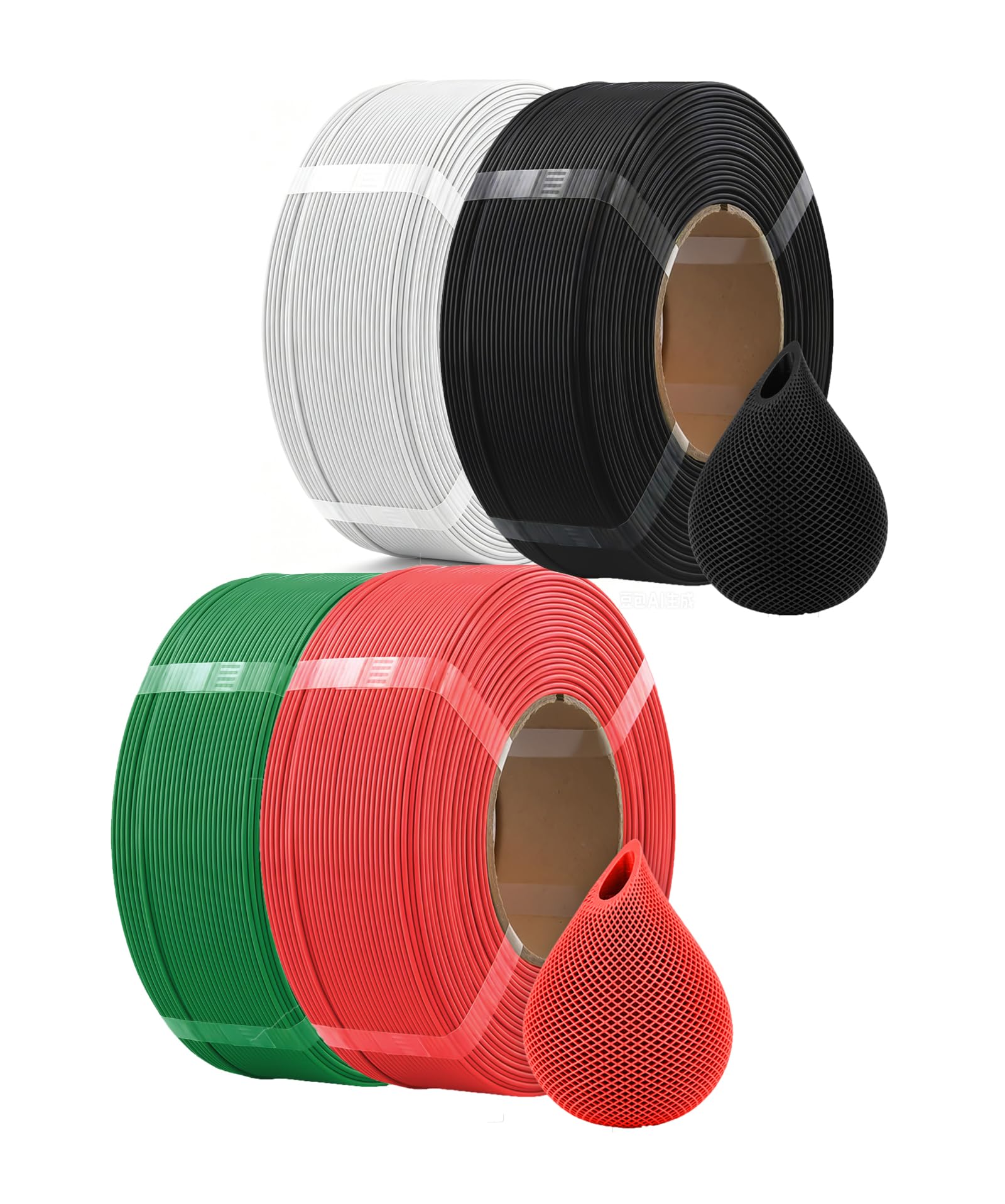OVERTURE PLA Spool-less filament 1,75 mm, 1 kg, filament do drukowania 3D, pasuje do większości drukarek 3D FDM, czarny, 1 x biały, 1 x 1 + czerwony, zielony, 1 x 4 kg