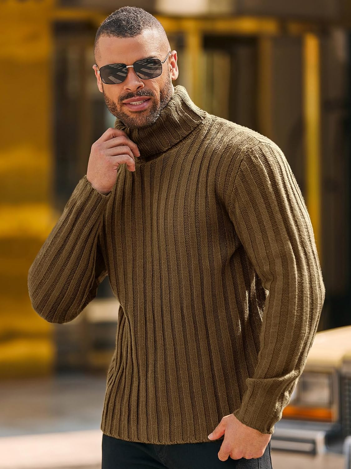 Runcati Mens Chunky Turtleneck Sweaters Cable Knitted Casual Slim Fit Fall Winter Warm Pullover Sweater - Image 3