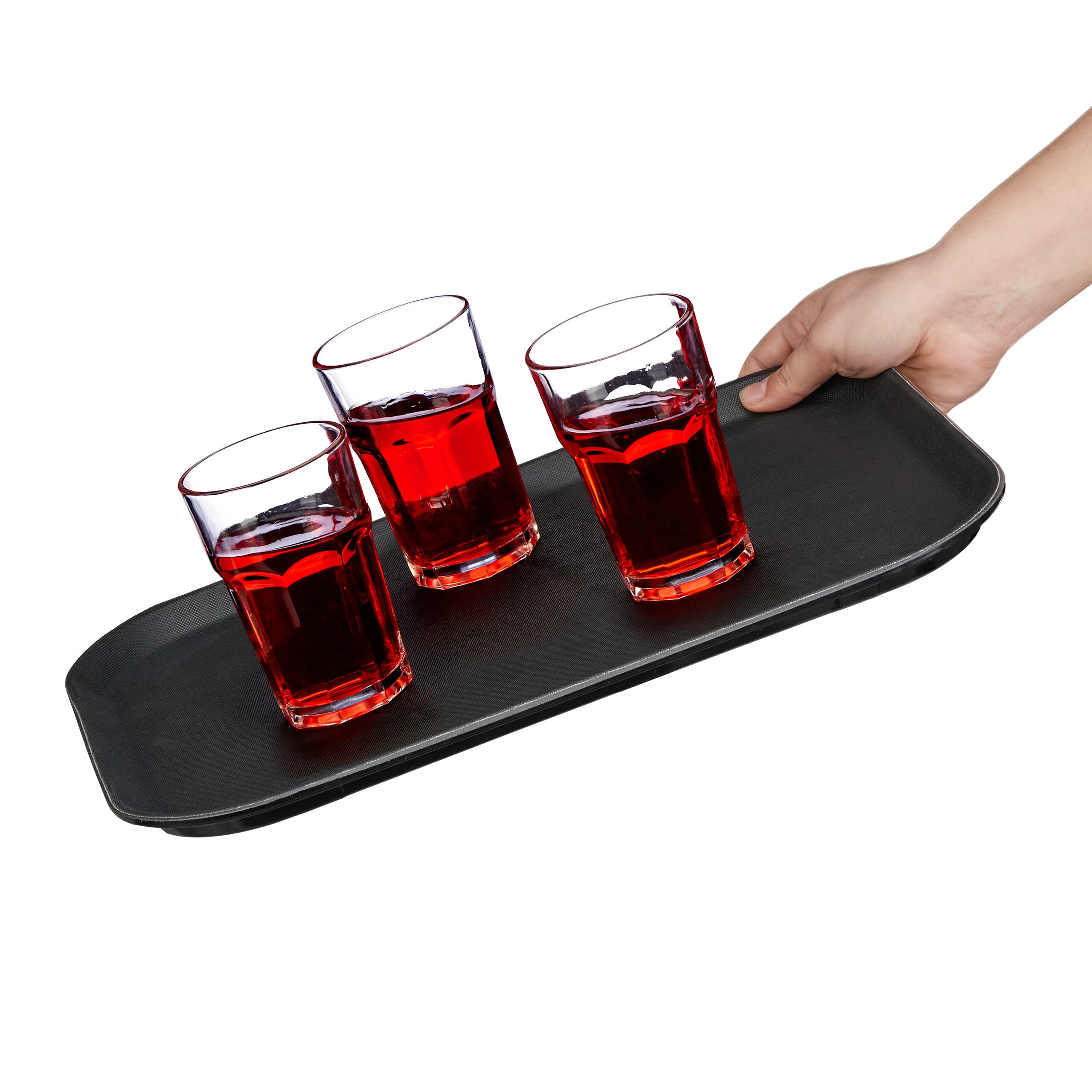 10x Vassoio Antiscivolo Rettangolare, LxP: 41x30 cm, Piatto Portata, Servizio Ristorante, Bar, Cucina Casa, Nero