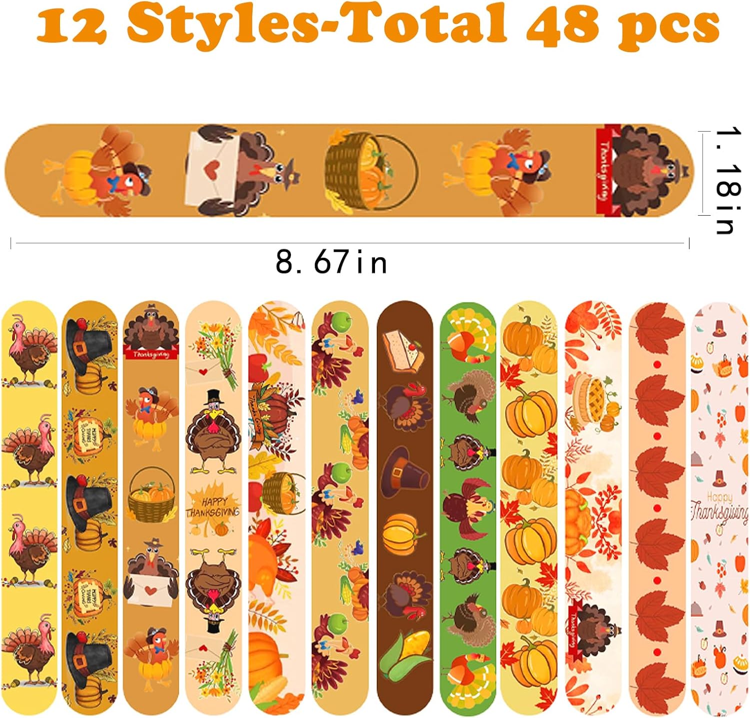 48 PCS Thanksgiving Slap Bracelets Kids Party Favors,Bulk Snap Bracelet Party Favors Supplies for kids&teens Gifts Teacher Classroom School Favors - Image 2