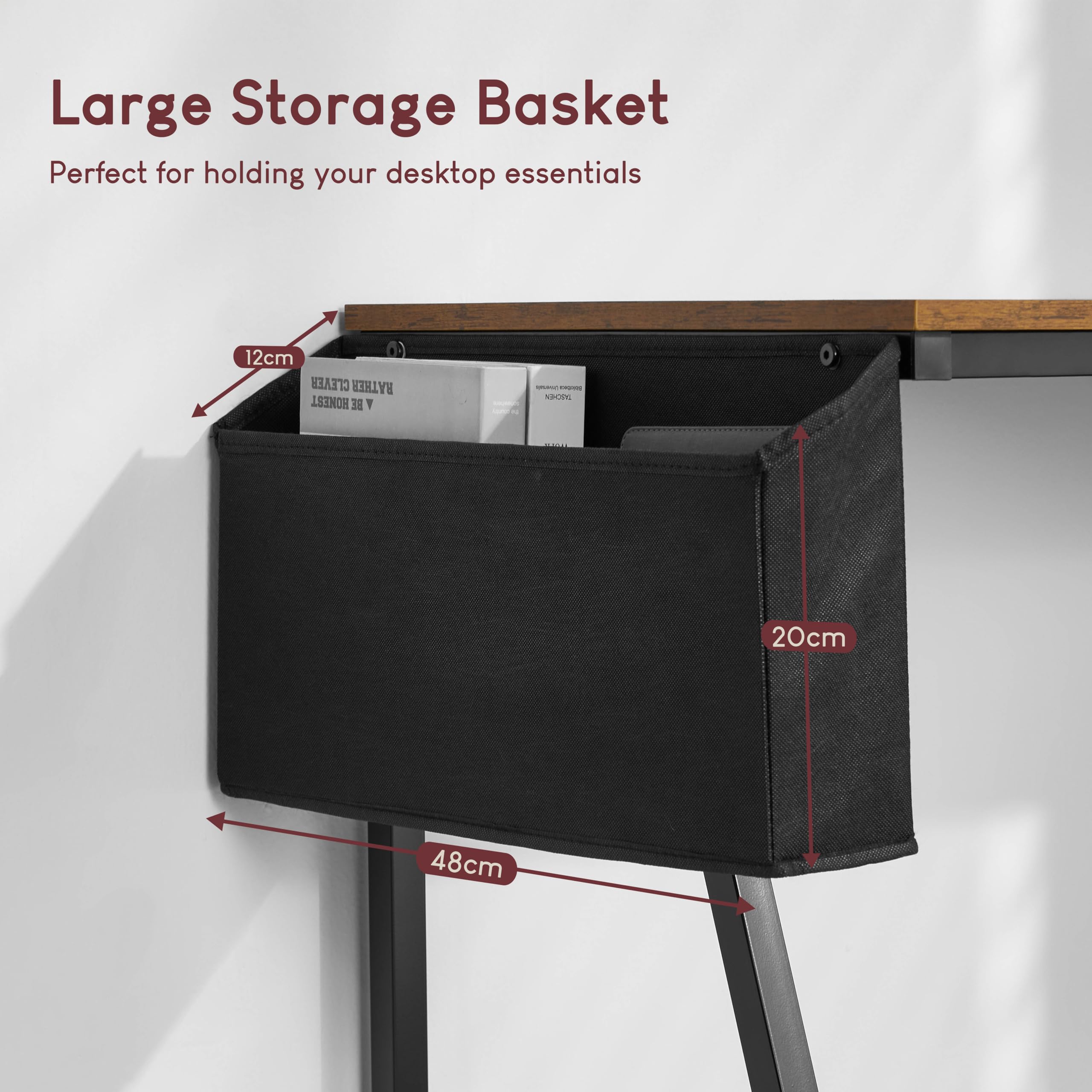 Vida Designs Brooklyn - Scrivania per computer piccola, 112 cm, con contenitore, per casa e ufficio, postazione di lavoro in stile industriale moderno (legno scuro)