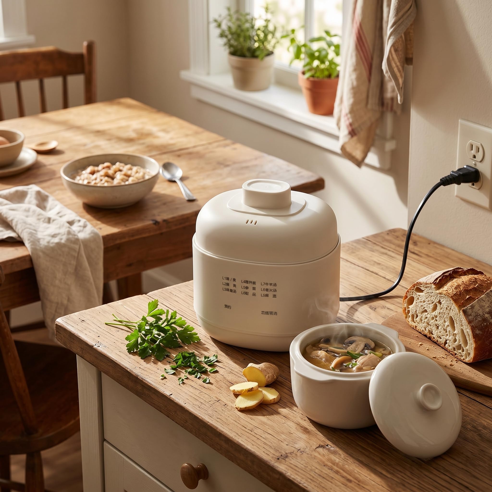 Cuiseur à Soupe en Céramique 1 L, Petite Mijoteuse avec Protection contre la Surchauffe, Fonction de Maintien au Chaud avec Couvercle Minuteur, Faitout électrique pour la (Prise