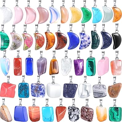 Jadive 50 Pieces Crystal Stone Pendants Gemstone Charms Irregular Healing Chakra Beads Moon Shape Pendants Natural Gemstone Beads Quartz Charms for DIY Bracelets Necklaces Earrings Jewelry Making