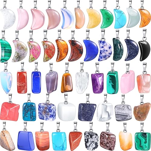 Jadive 50 Pieces Crystal Stone Pendants Gemstone Charms Irregular Healing Chakra Beads Moon Shape Pendants Natural Gemstone Beads Quartz Charms for DIY Bracelets Necklaces Earrings Jewelry Making