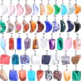 Jadive 50 Pieces Crystal Stone Pendants Gemstone Charms Irregular Healing Chakra Beads Moon Shape Pendants Natural Gemstone Beads Quartz Charms for DIY Bracelets Necklaces Earrings Jewelry Making